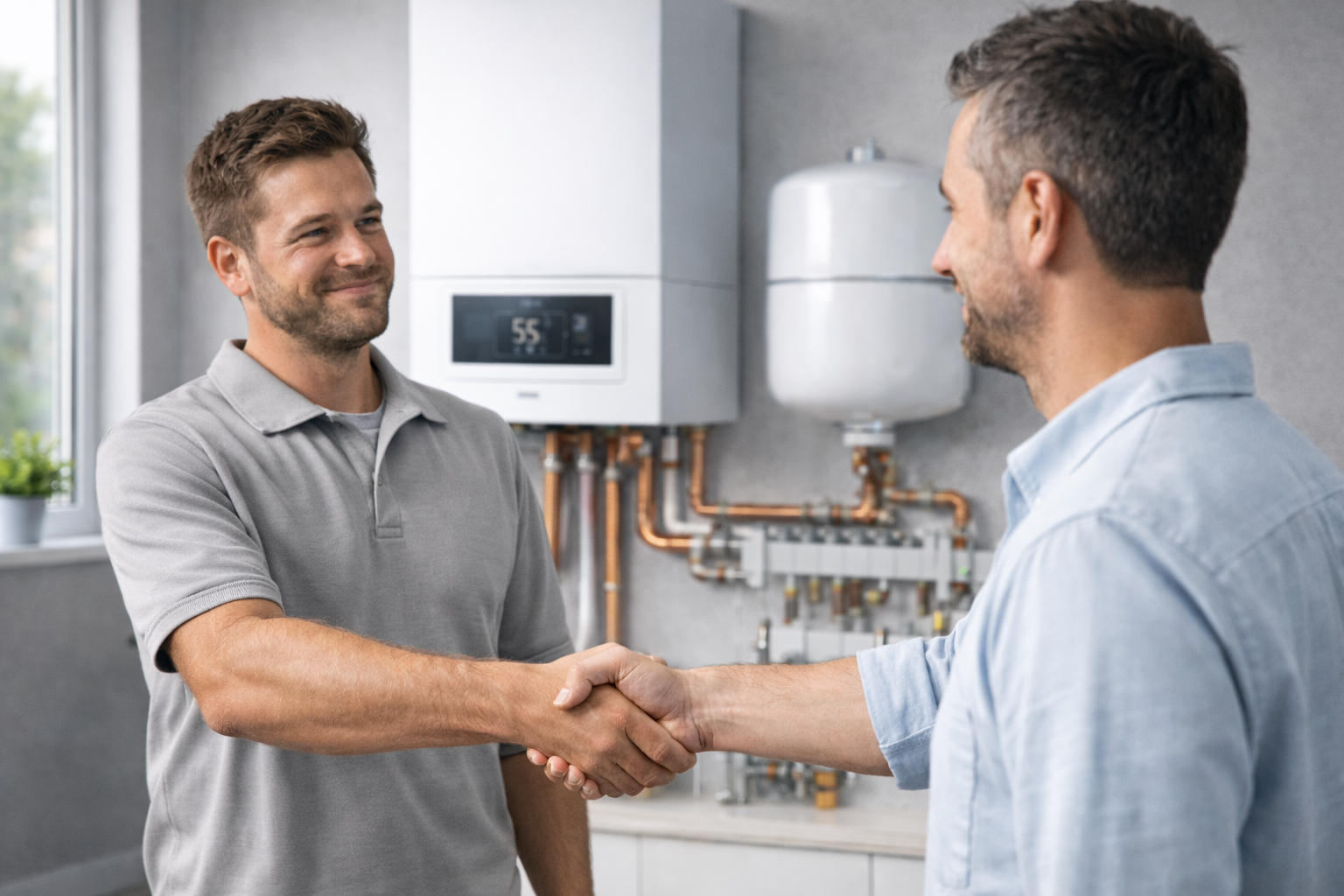 Installateur und Kunde – zuverlässiger Heizungsservice